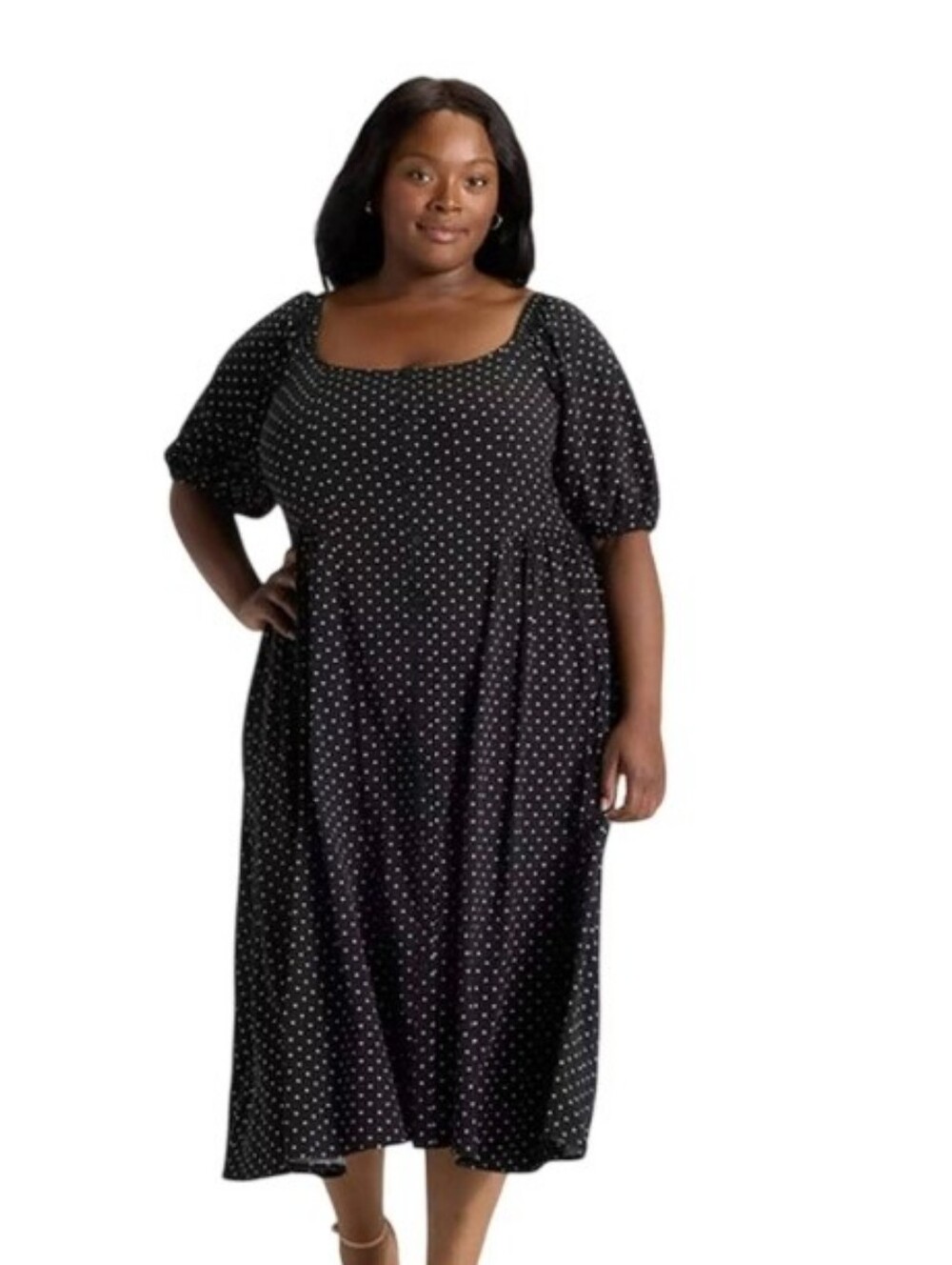 Ava & Viv Black Polka Dot Button-Front Midi Dress XXL